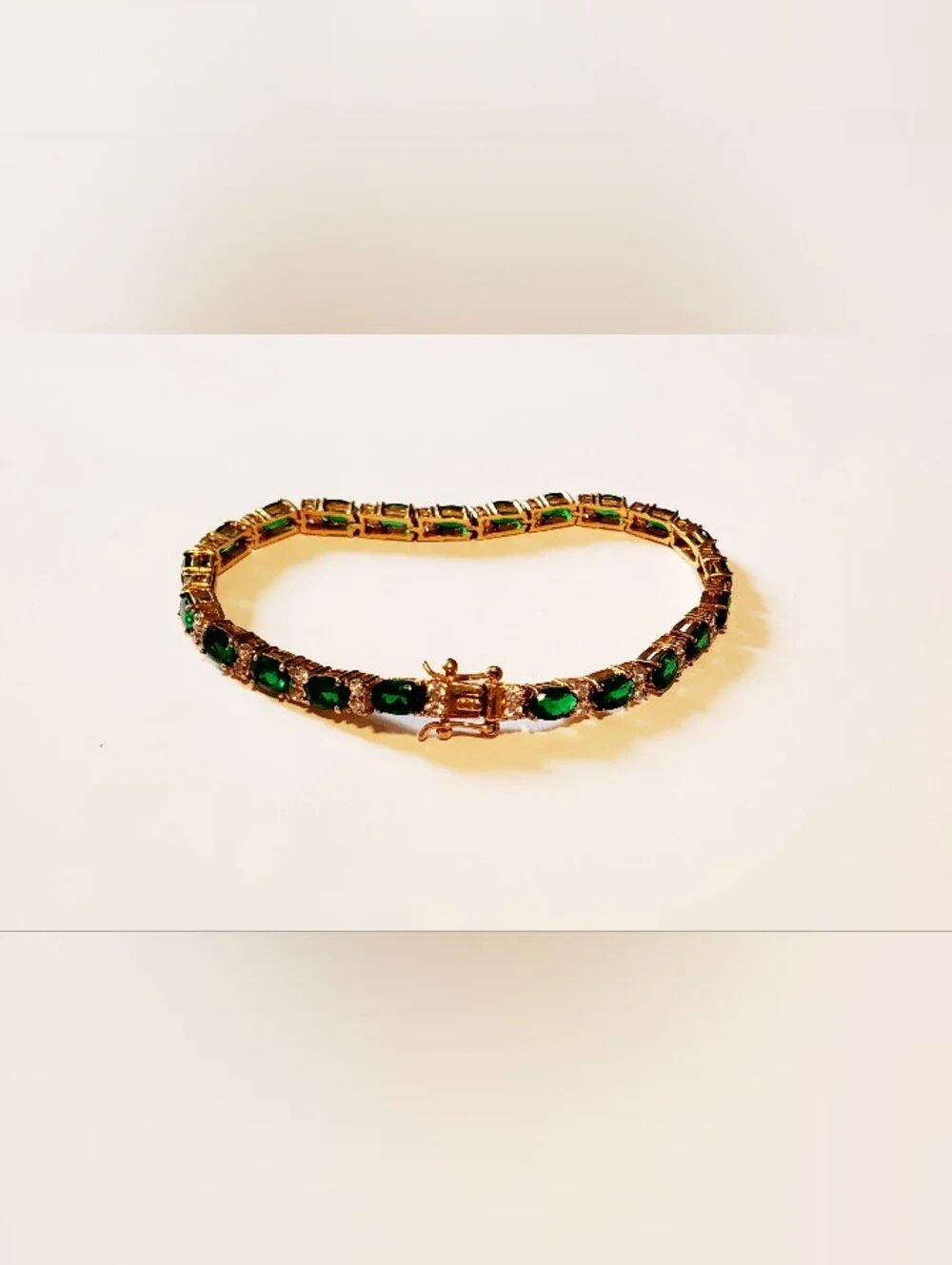 Gold Tennis Bracelet with Emerald Green Stones - Picture 3 of 5